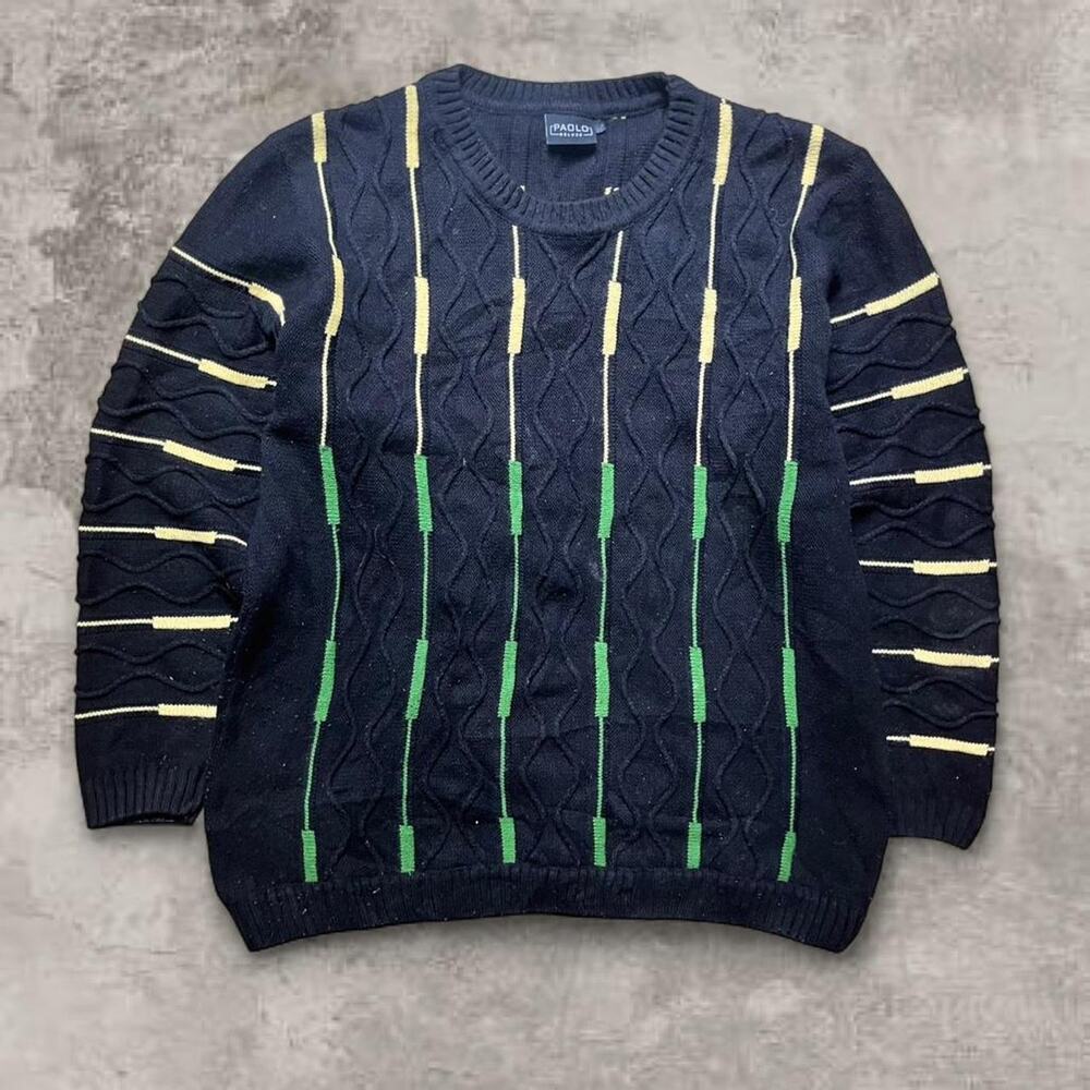 Paola Coogi Original Style Sweater Black Green Wool Knit Jumper XL Cosby Biggie